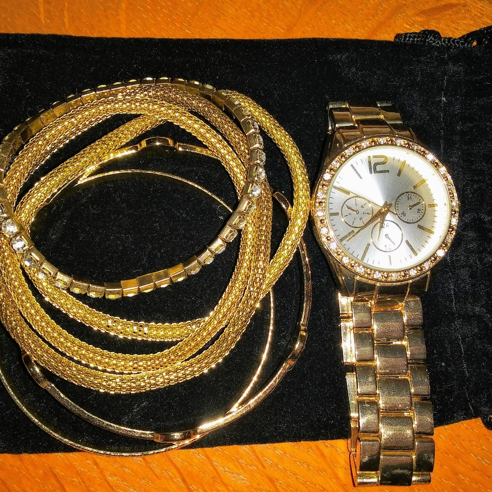 Golden Watch Stackable Matching Bracelets